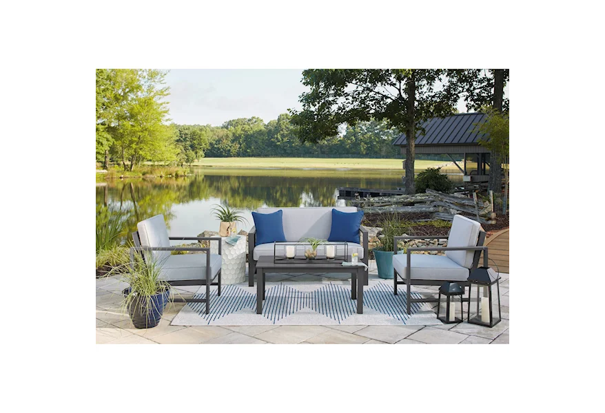 Fynnegan Loveseat w/ Table & 2 Lounge Chairs by Signature Design by Ashley at Schewels Home