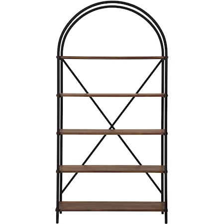 Arched Metal Bookcase with 5 Wood Shelves
