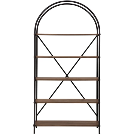 Arched Metal Bookcase with 5 Wood Shelves