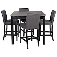 5-Piece Square Counter Height Dining Room Table Set with Bar Stools