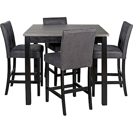 5-Piece Square Counter Height Dining Room Table Set with Bar Stools