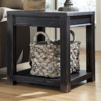 Distressed Black Square End Table with Shelf