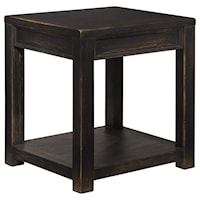 Distressed Black Square End Table with Shelf