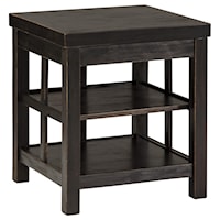Rustic Distressed Black Square End Table with 2 Shelves