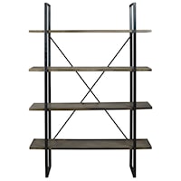 Industrial Metal/Wood Bookcase with 4 Shelves