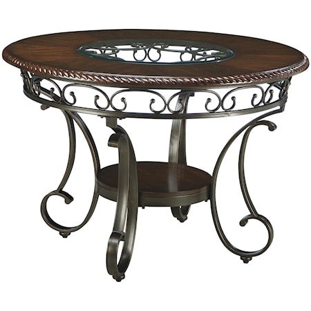 Round Dining Room Table with Metal Accents