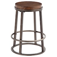 Modern Stool with Glazed Brown Metal Base & Growth Ring Wood Seat
