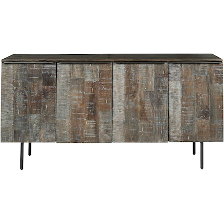 Modern Rustic Solid Wood Accent Cabinet with Metal Legs