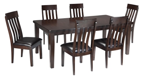7-Piece Rectangular Dining Room Table w/ Oak Veneers and Upholstered Dining Side Chair w/ Lumbar Curve Set	