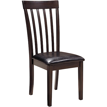 Upholstered Side Chair with Dark Brown Vinyl Seat and Slat Back