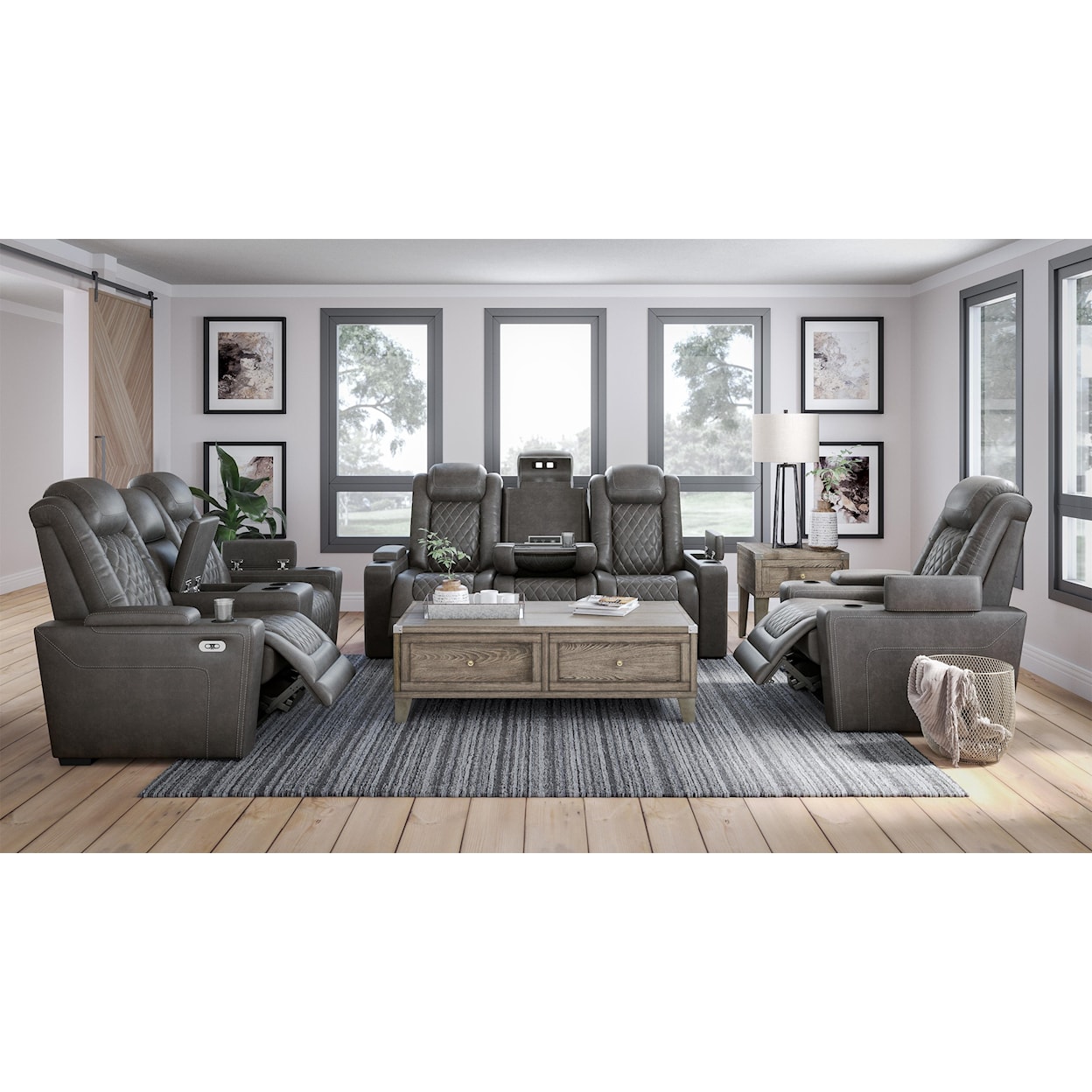 Signature Design by Ashley Hyllmont Power Reclining Sofa and Power Recliner Chai