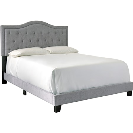 King Upholstered Bed with Arched Tufted Headboard in Gray Fabric