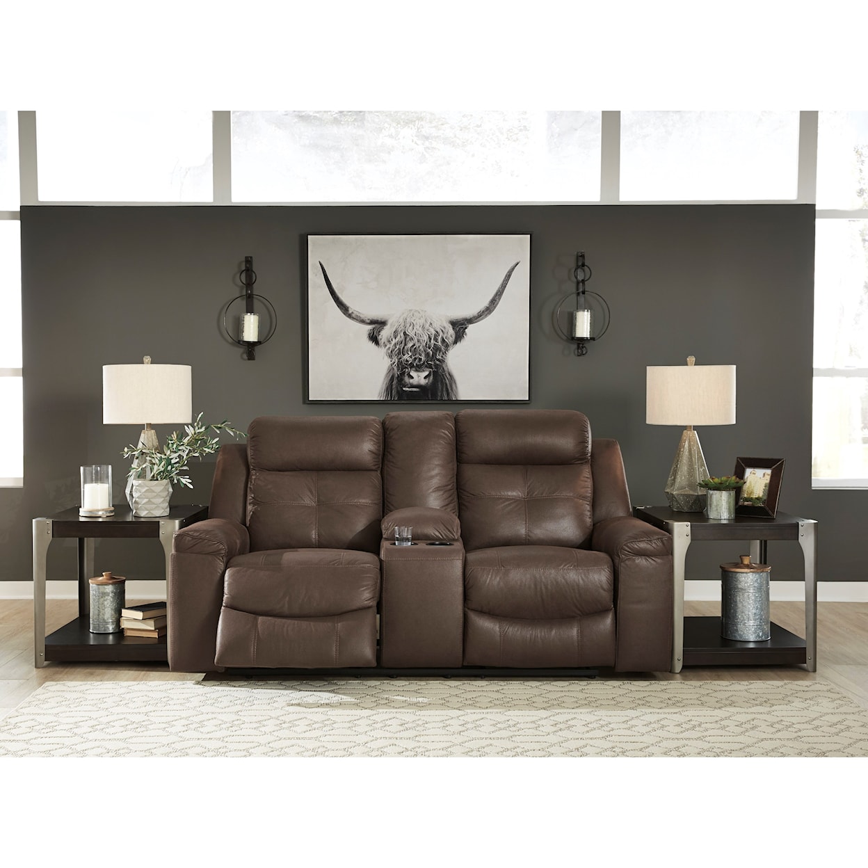 Signature Design Jesolo Double Reclining Loveseat with Console