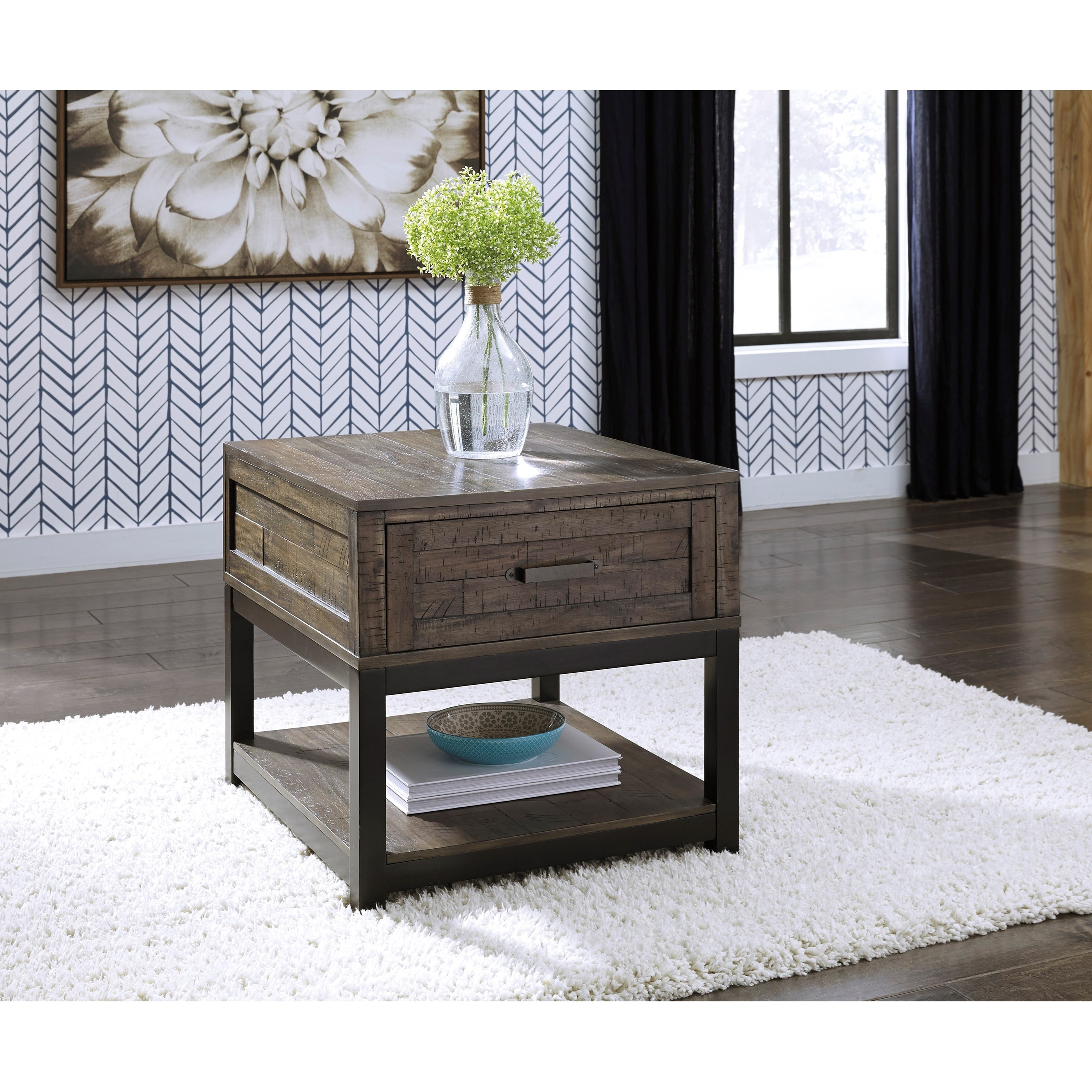Ashley Signature Design Johurst T4443 Rustic Rectangular 1Drawer End