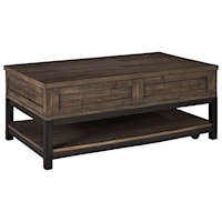 Rustic Rectangular Lift Top Cocktail Table with Casters