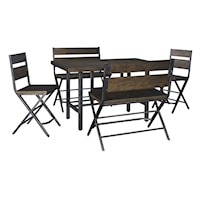 5-Piece Counter Table w/ 2 Bar Stool and 2 Double Bar Stool Set