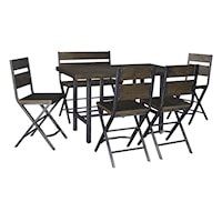 6-Piece Rectangular Dining Room Counter Table w/ Pine Veneers w/ 4 Bar Stools w/ Shaped Foot Rest and Double Bar Stool Set