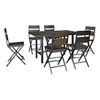 7-Piece Rectangular Dining Room Counter Table w/ Pine Veneers and Bar Stool w/ Shaped Foot Rest Set