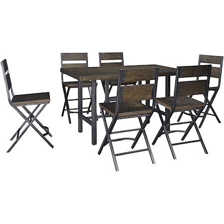 7-Piece Rectangular Dining Room Counter Table w/ Pine Veneers and Bar Stool w/ Shaped Foot Rest Set