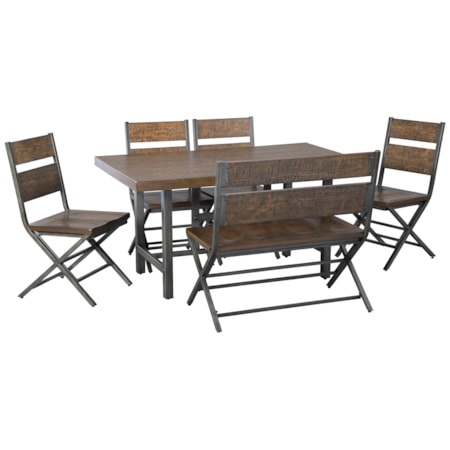 6-Piece Rectangular Table Set with Bench