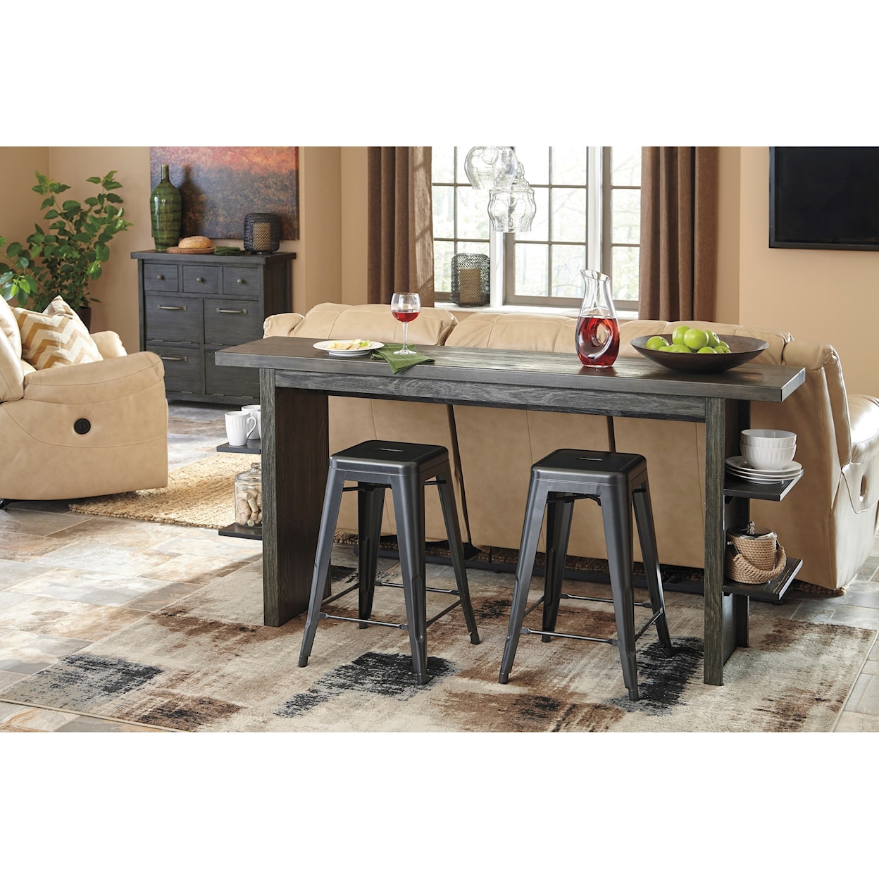 Signature Design by Ashley Lamoille Long Counter Table and Barstool Set