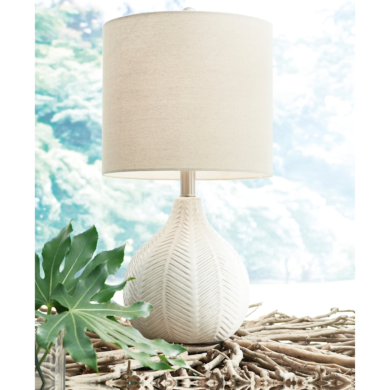 Signature Design by Ashley Lamps - Casual Rainermen Off White Table Lamp