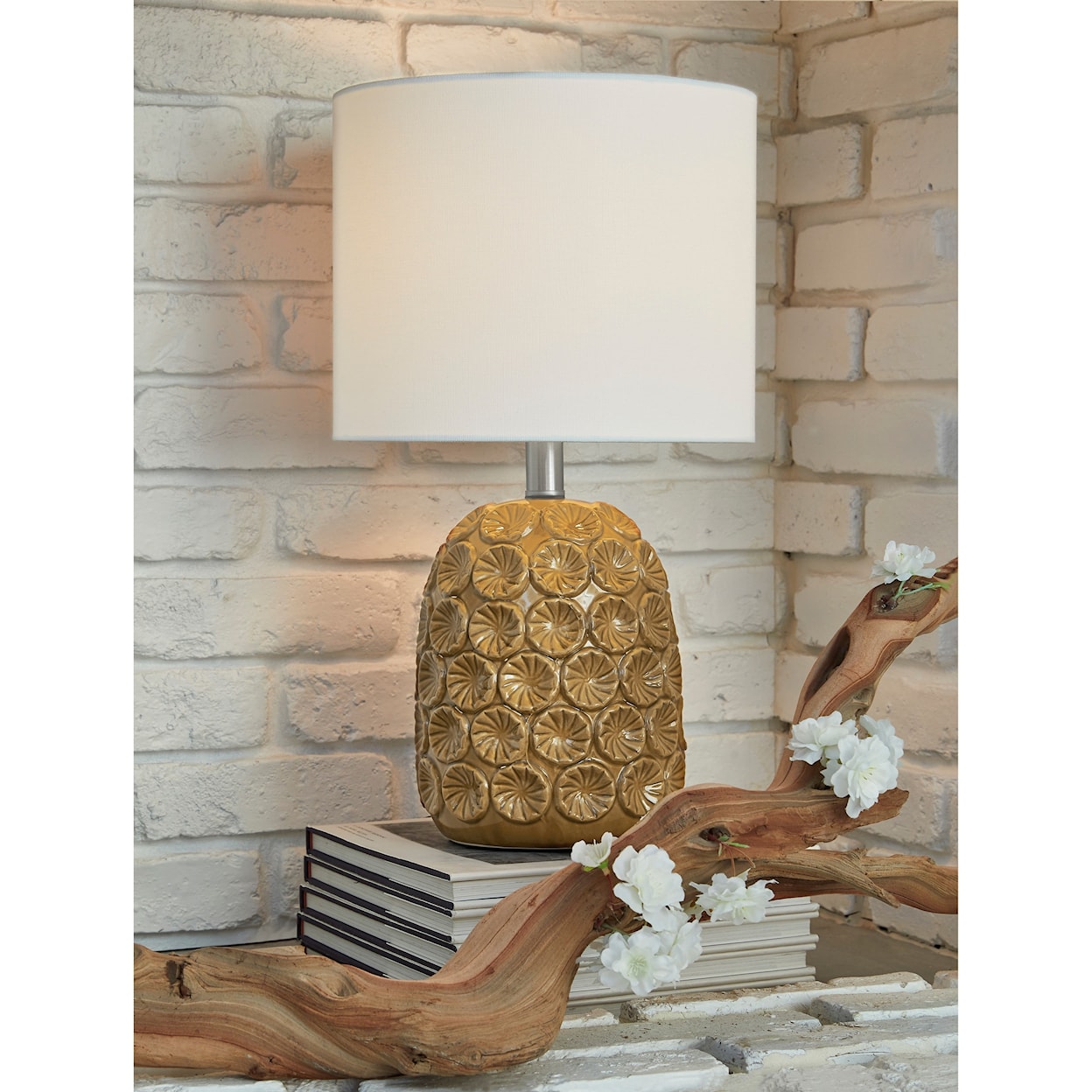 Signature Design by Ashley Lamps - Casual Moorbank Amber Ceramic Table Lamp