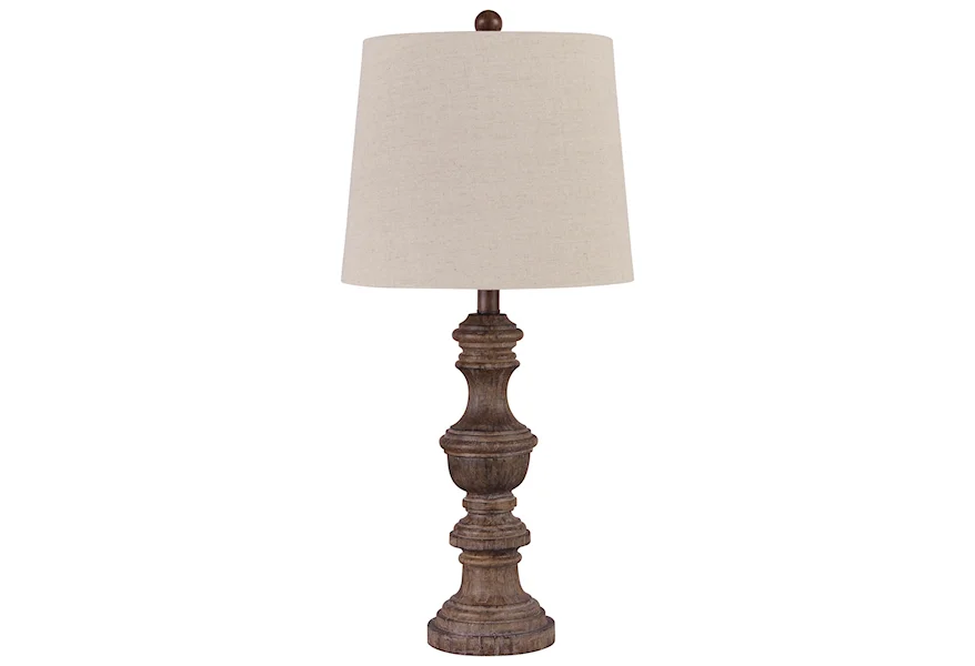 Lamps - Casual Set of 2 Magaly Brown Faux Wood Table Lamps by Signature Design by Ashley at Z & R Furniture