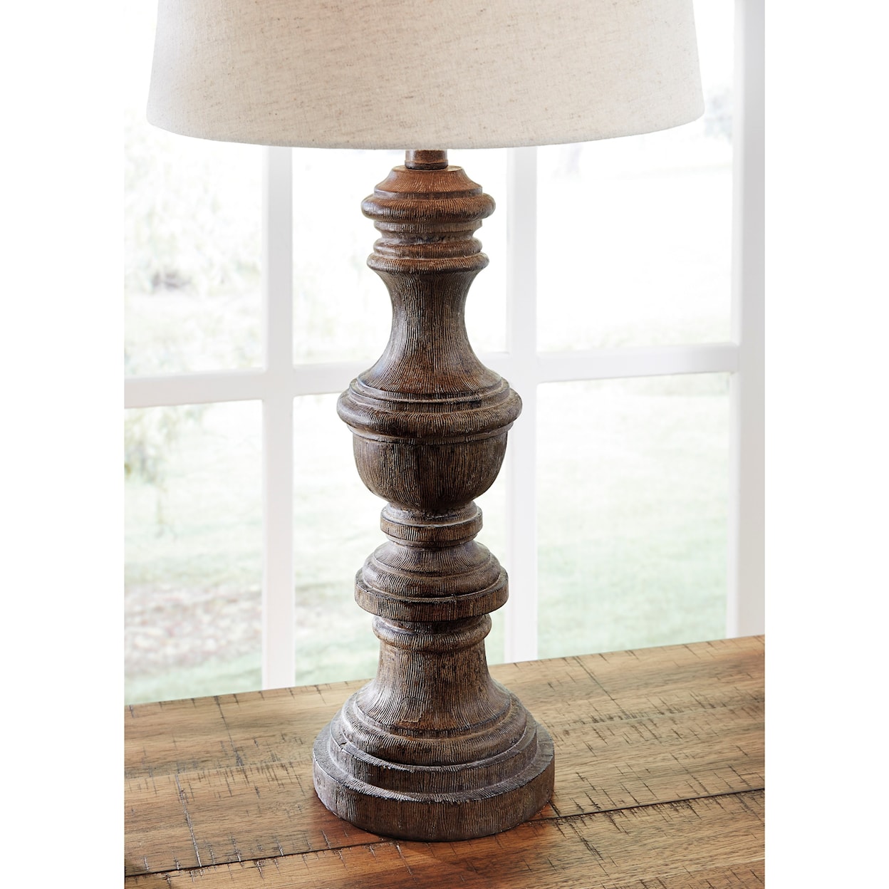 Ashley Lamps - Casual Set of 2 Magaly Brown Faux Wood Table Lamps