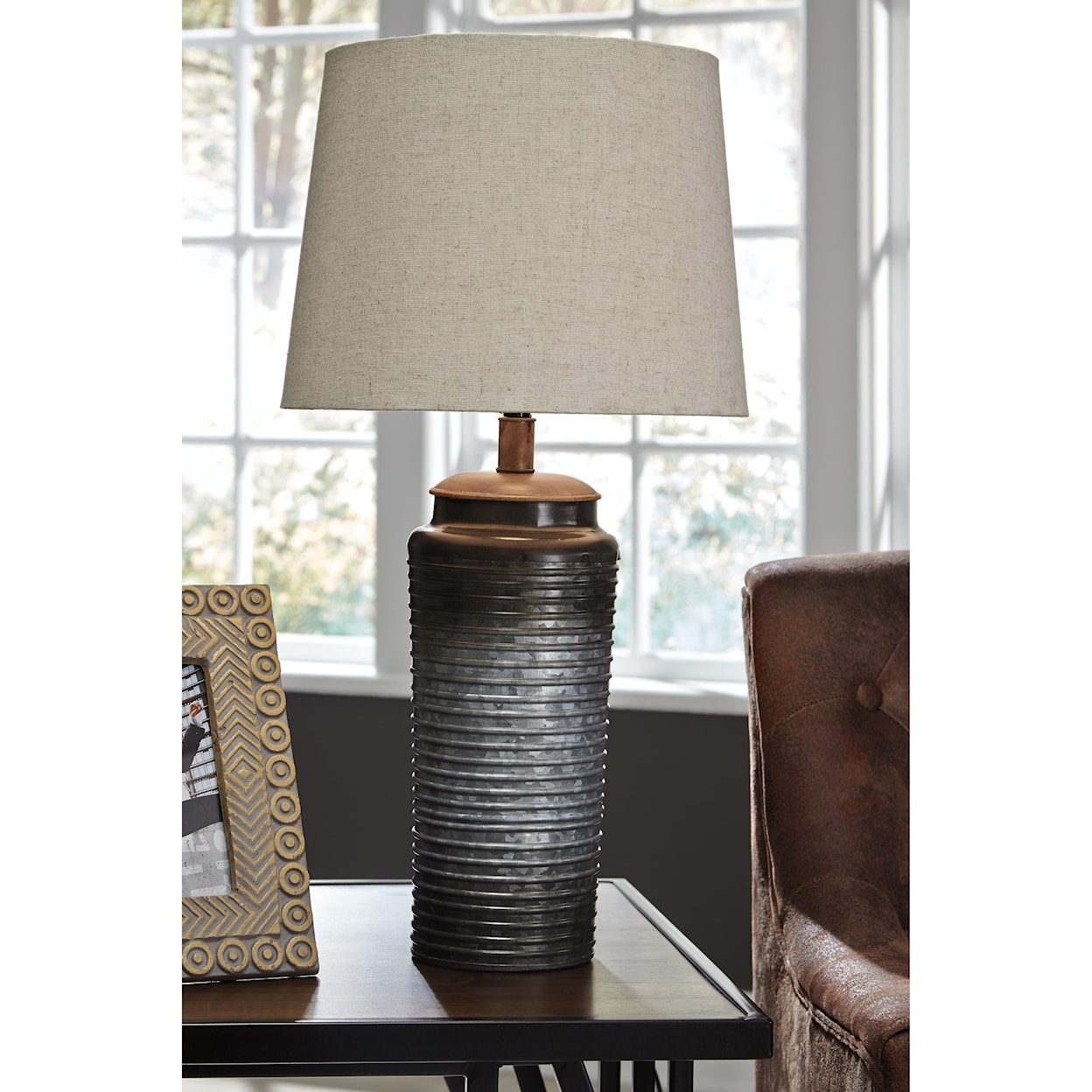 Signature Design by Ashley Lamps - Contemporary Set of 2 Norbert Gray Metal Table Lamps