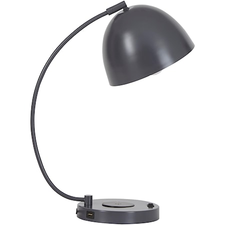 Austbeck Gray Metal Desk Lamp with USB and Wireless Charging