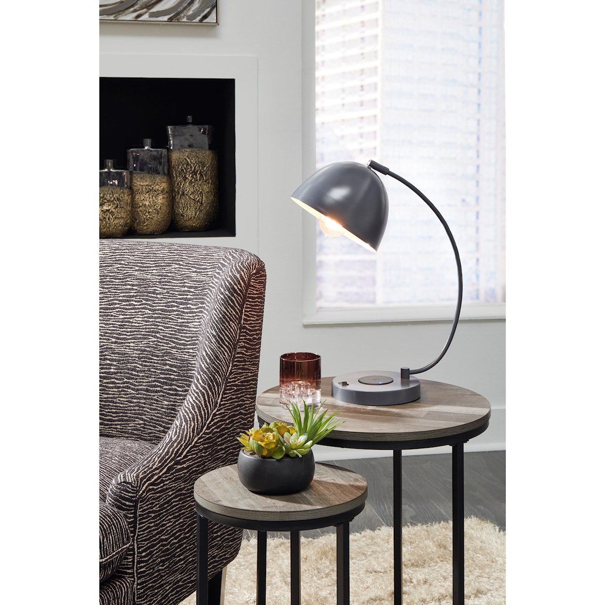 Ashley Furniture Signature Design Lamps - Contemporary Austbeck Gray Metal Desk Lamp