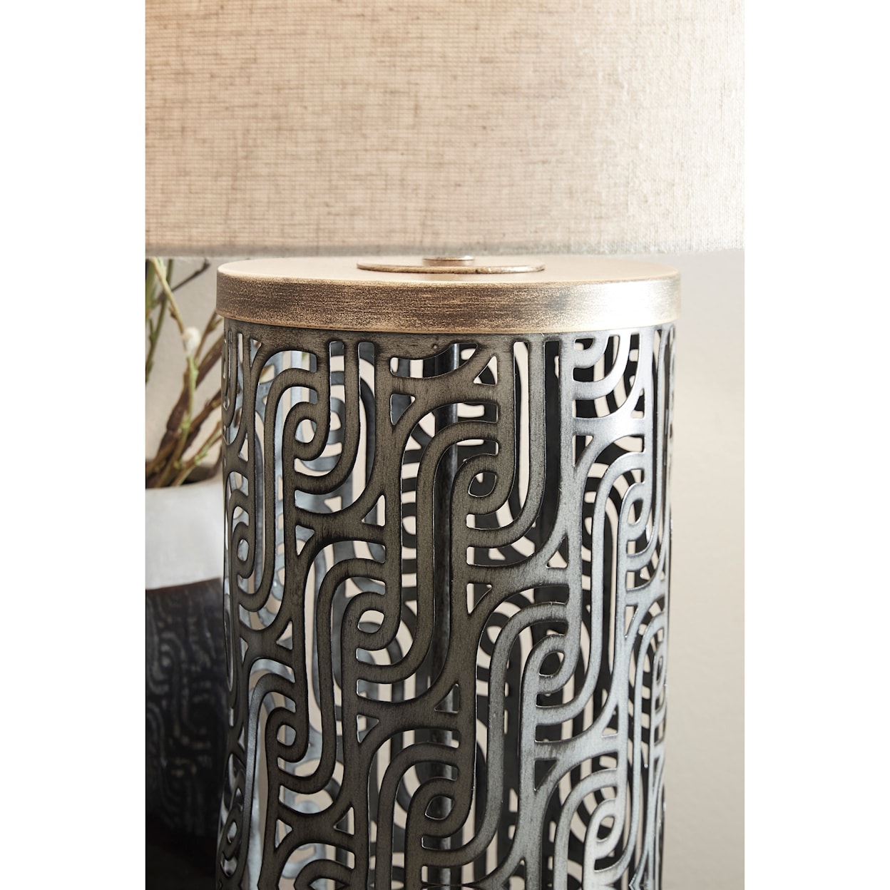 Ashley Furniture Signature Design Lamps - Contemporary Dayo Gray/Gold Metal Table Lamp