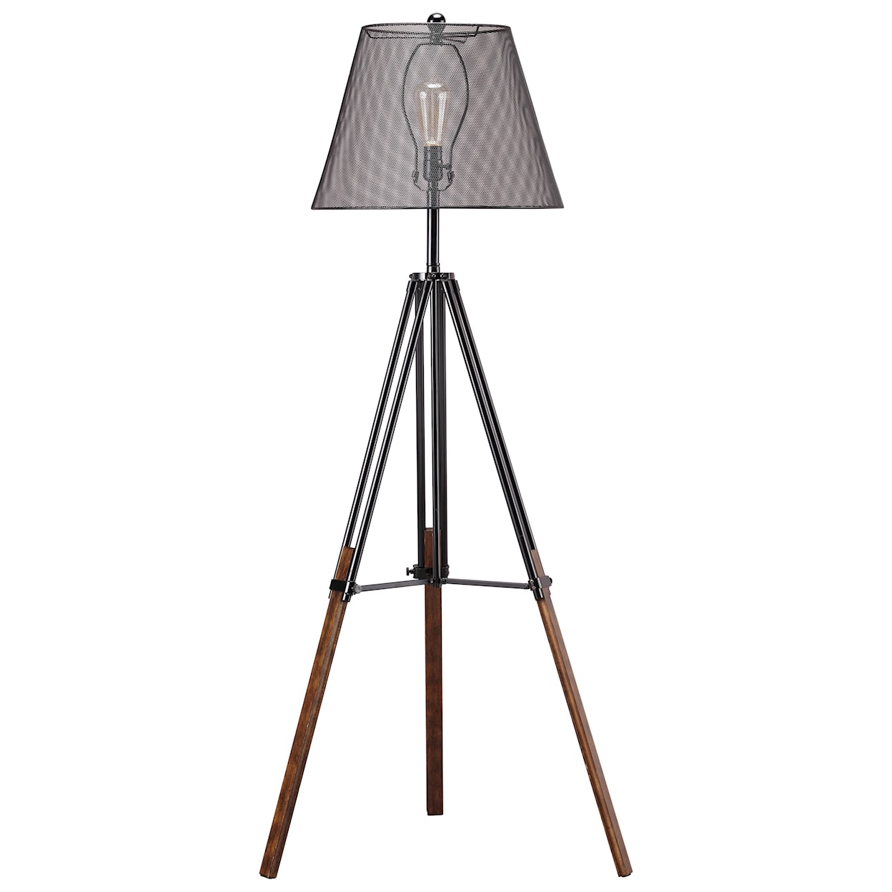 Signature Design by Ashley Lamps - Contemporary Leolyn Black/Brown Metal Floor Lamp