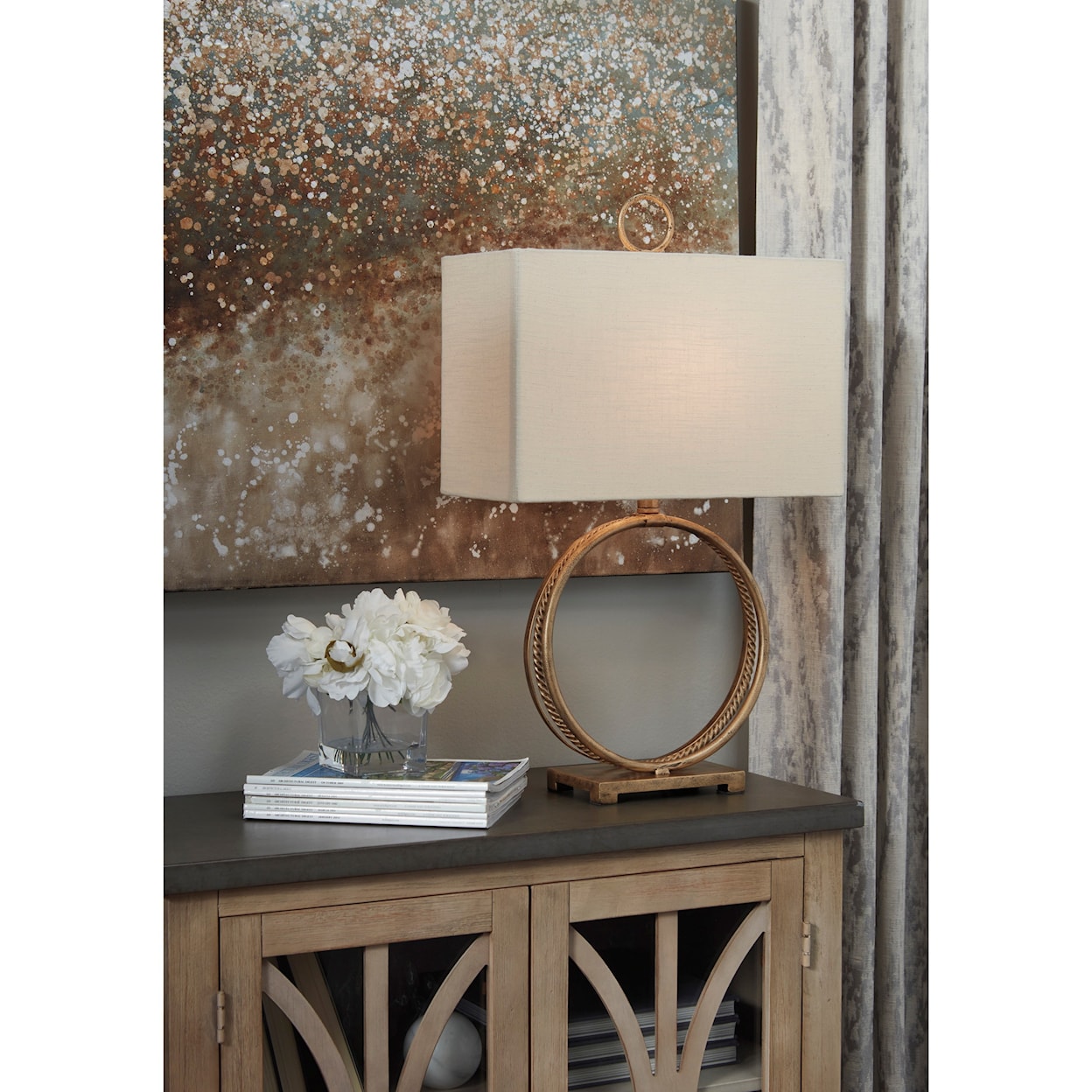 Signature Design by Ashley Lamps - Contemporary Mahala Antique Gold Metal Table Lamp