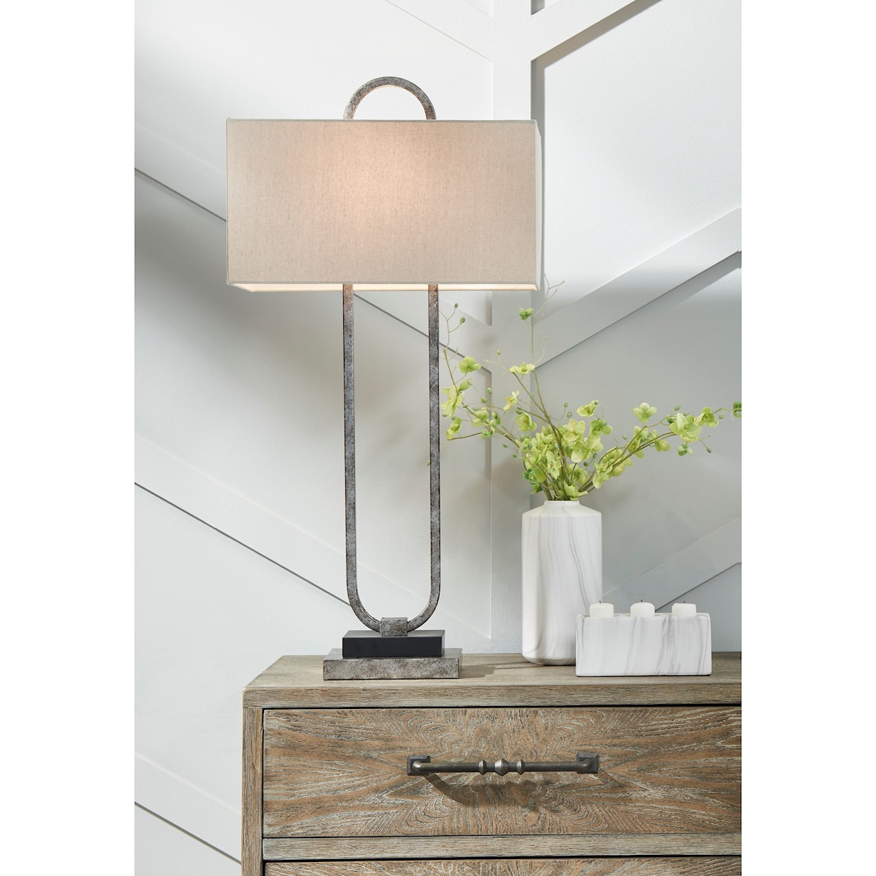 Ashley Furniture Signature Design Lamps - Contemporary Bennish Antique Silver Metal Table Lamp