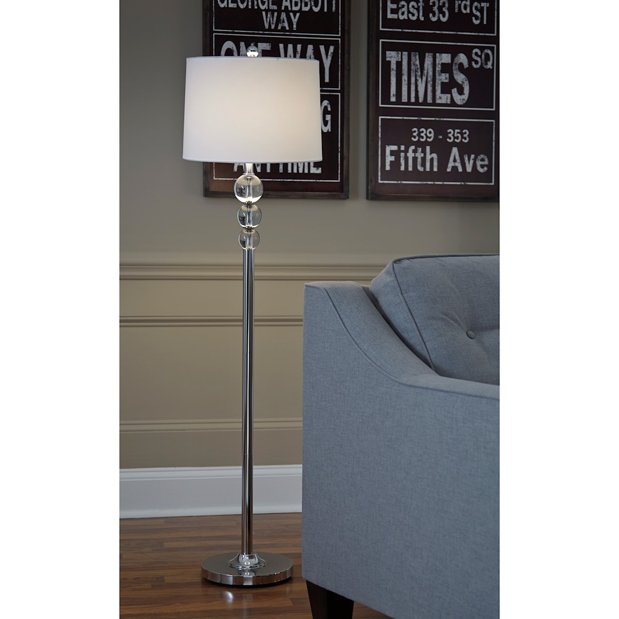 Signature Design by Ashley Lamps - Contemporary Joaquin Chrome Finish Crystal Floor Lamp