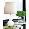 Signature Design by Ashley Lamps - Contemporary Makana White/Brass Glass Table Lamp