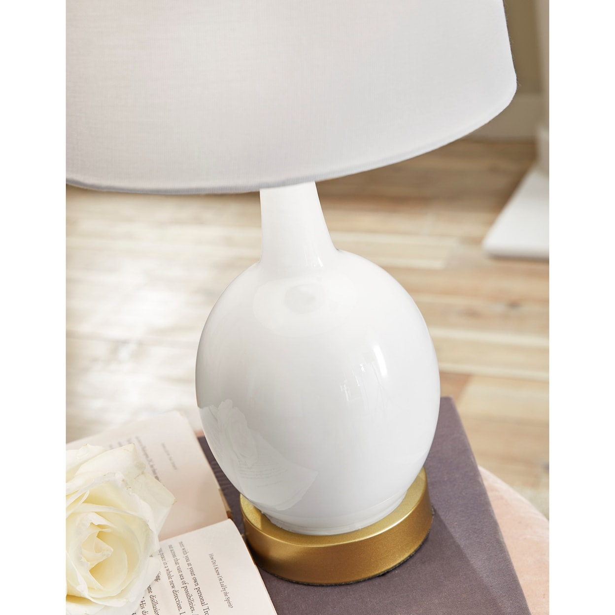Ashley Signature Design Lamps - Contemporary Arlomore White Glass Table Lamp