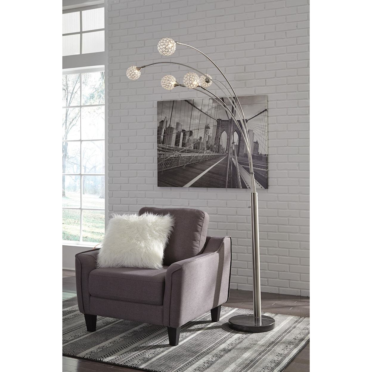 Ashley Furniture Signature Design Lamps - Contemporary Winter Silver Finish Metal Arc Lamp