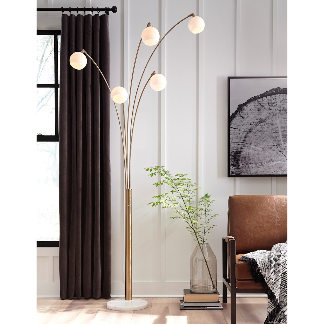 Signature Design by Ashley Lamps - Contemporary Taliya Champagne/White Metal Arc Lamp