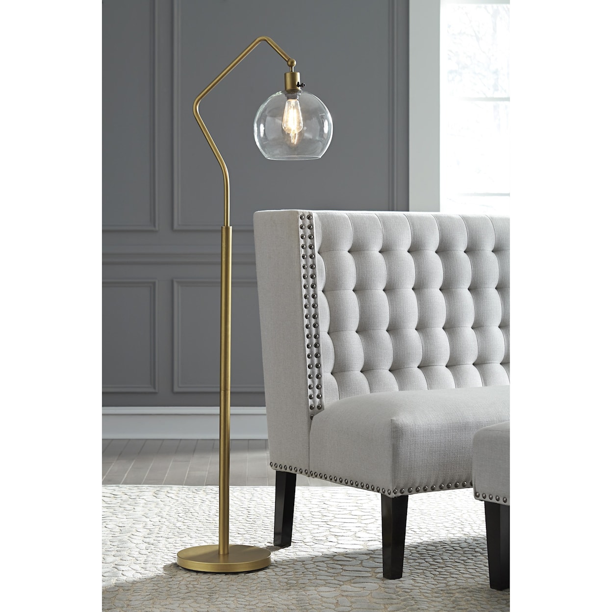 Signature Design by Ashley Lamps - Vintage Style Marilee Antique Brass Metal Floor Lamp