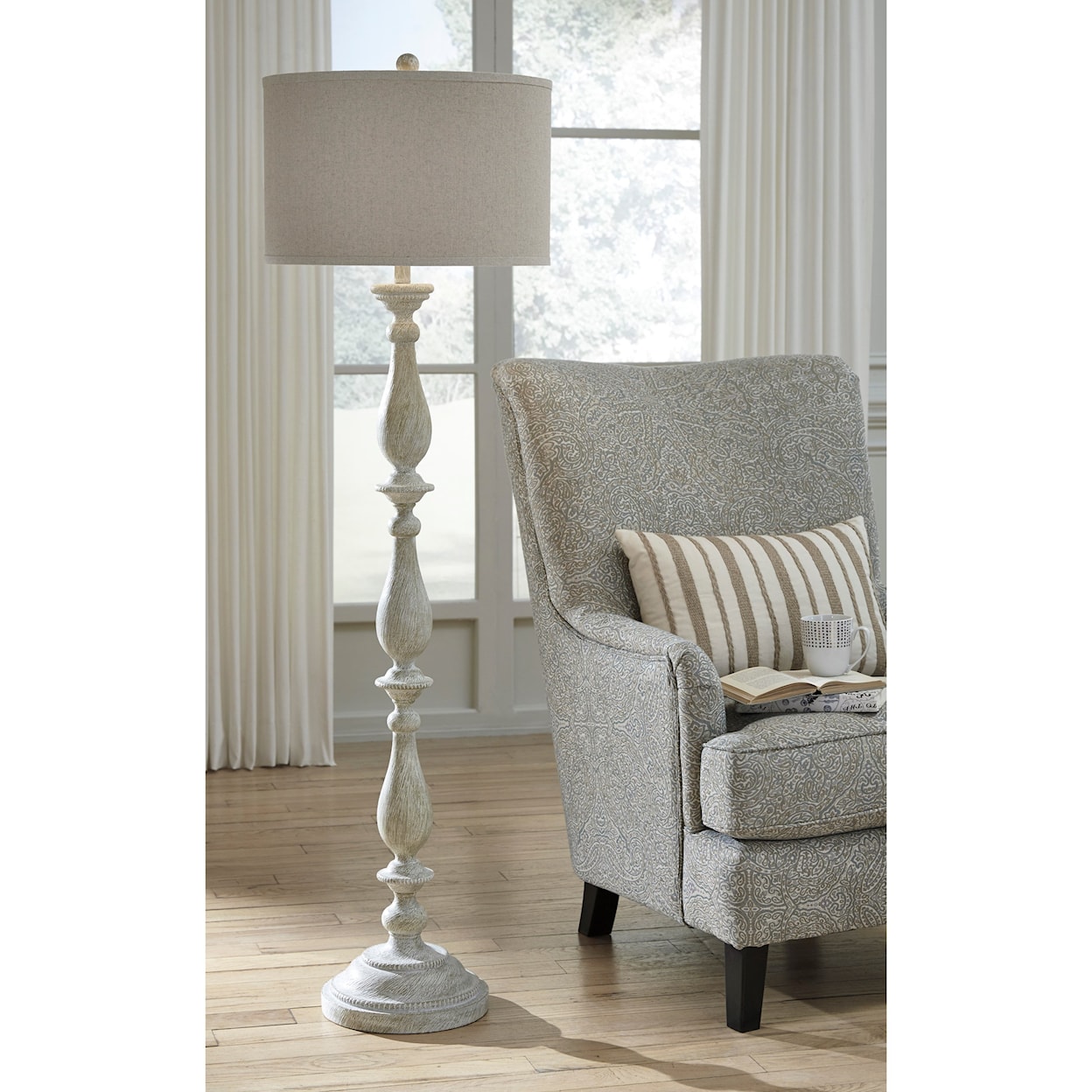 Signature Design Lamps - Vintage Style Bernadate Whitewash Floor Lamp