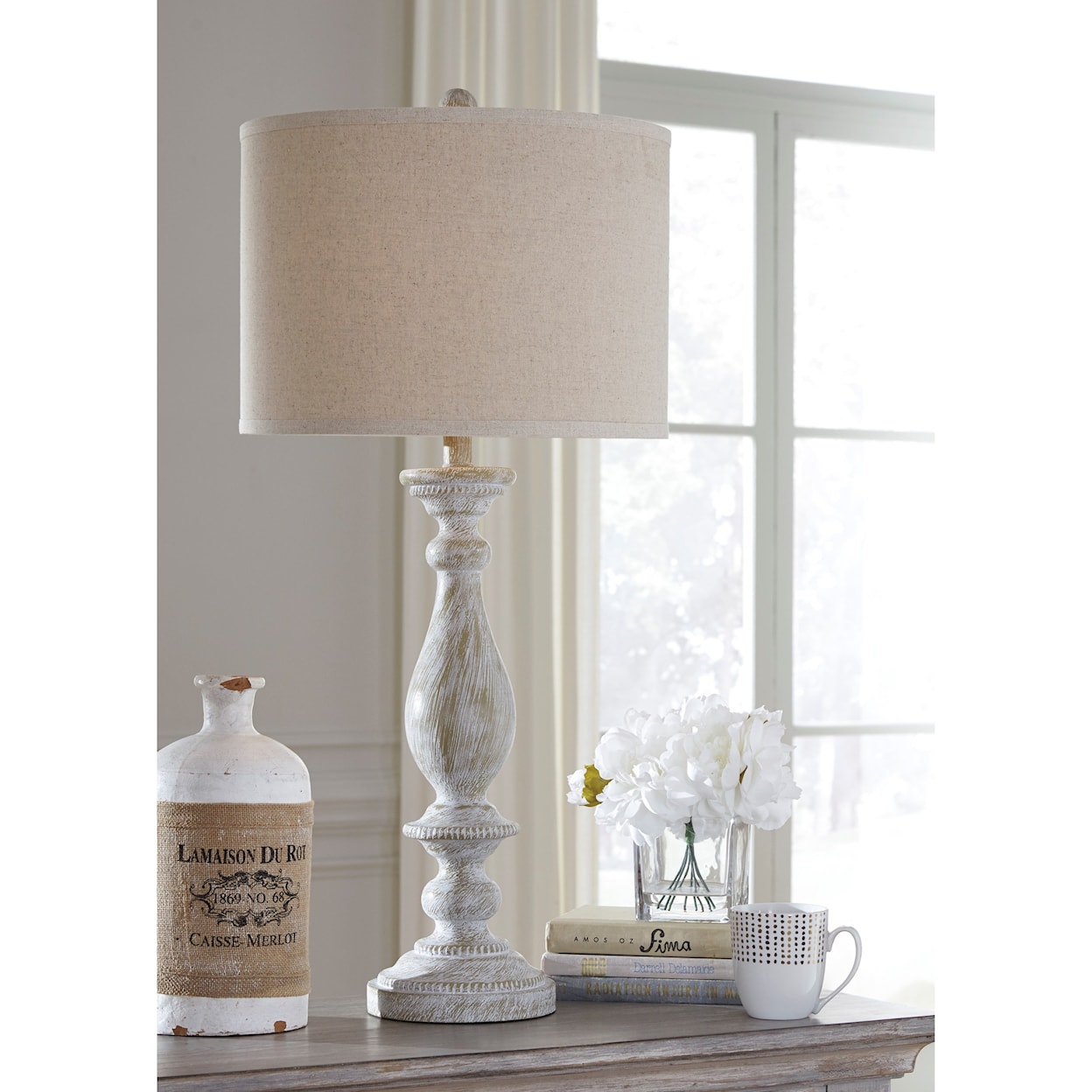 Ashley Furniture Signature Design Lamps - Vintage Style Bernadate Whitewash Table Lamp