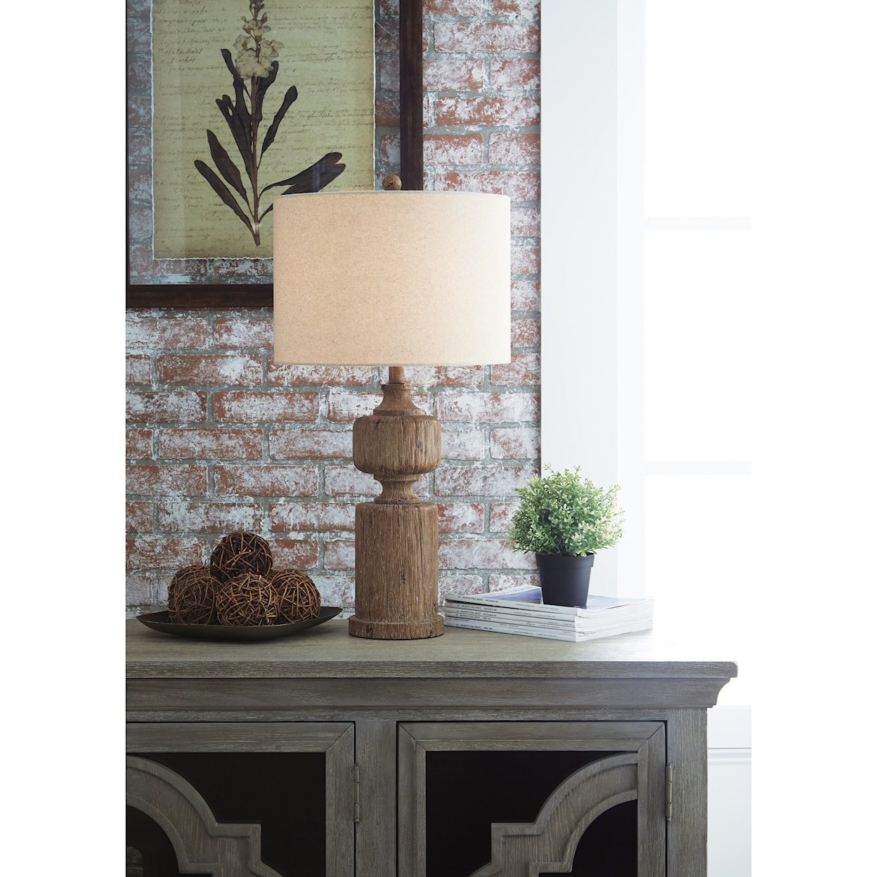 Signature Design by Ashley Lamps - Vintage Style Madelief Brown Faux Wood Table Lamp