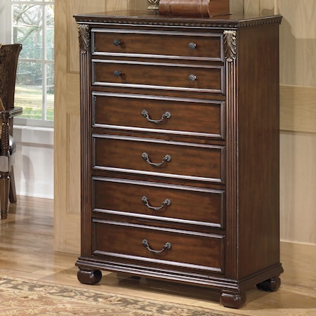 Traditional 5-Drawer Chest with  Fluted Pilasters