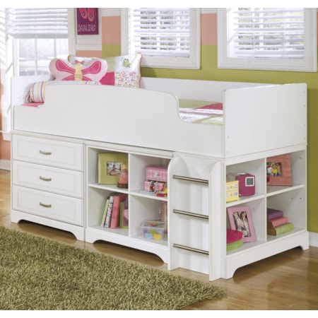 Twin Loft Bed w/ Loft Drawer & Bin Storage