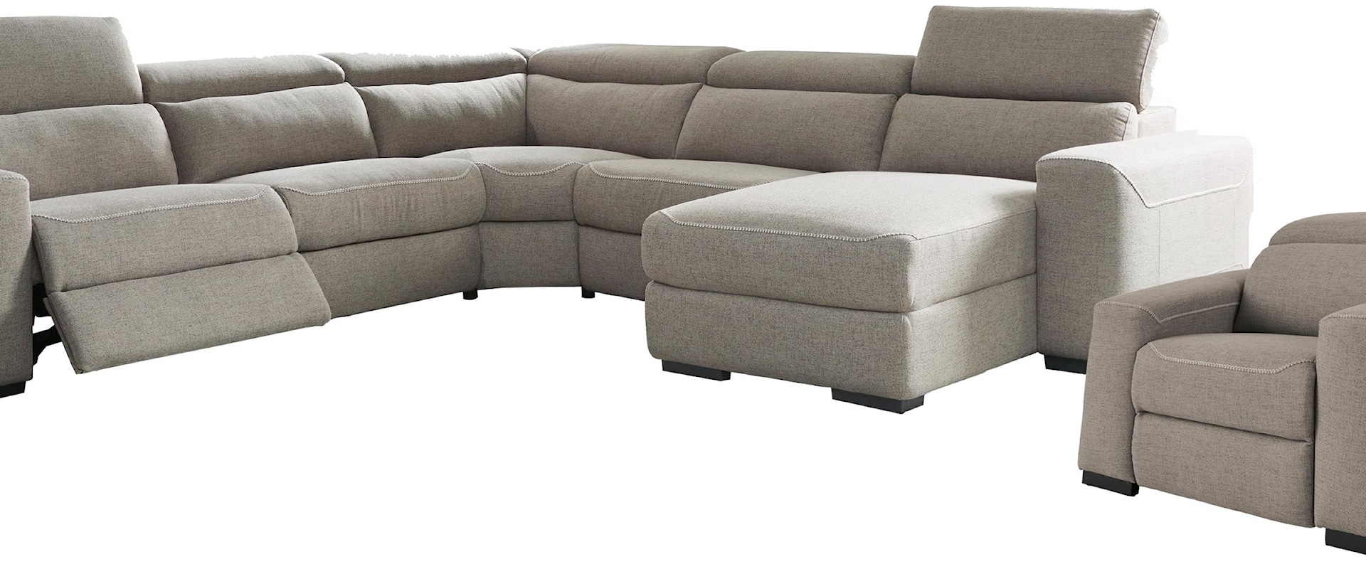 5 Piece Power Reclining Sectional Sofa Chaise  and Power Recliner Set