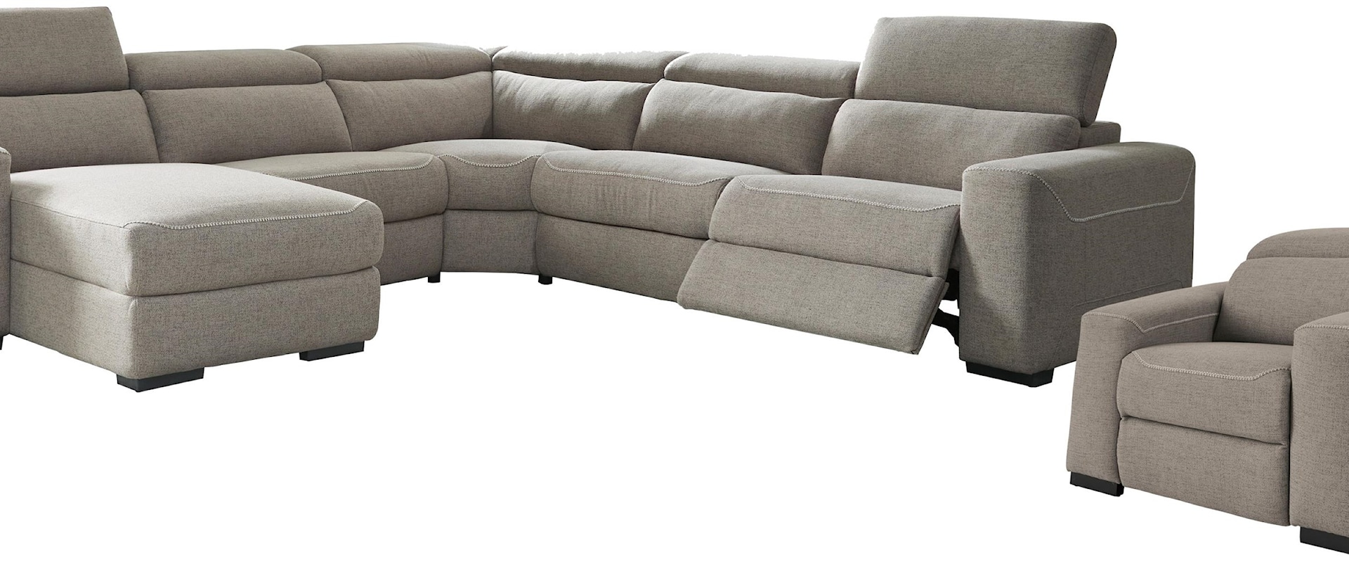 5 Piece Power Reclining Sectional Sofa Chaise and Power Recliner Set