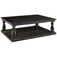 Rustic Black Finish Rectangular Cocktail Table with Turned Posts